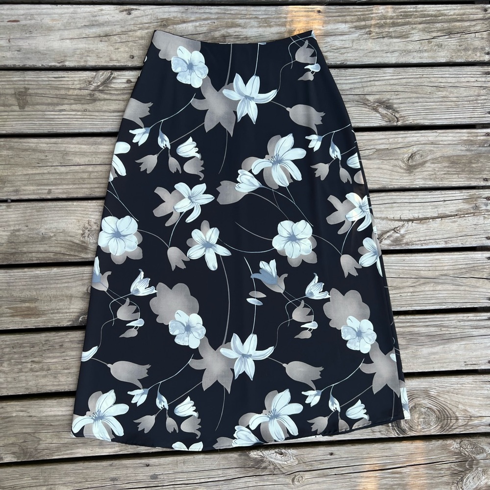VTG 90s Maxi Skirt Womens Sz L Black floral Orchid Flowy Semi Sheer Y2K grunge